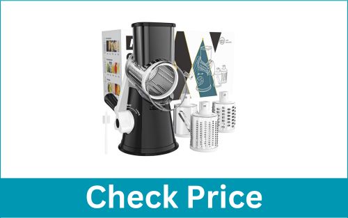 CAMBOM Non-Slip Base Shredder Rotary Cheese Vegetable Grater with 3 Sharp Blades