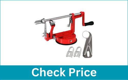 PAUTOU Red Heavy Duty Stainless Steel Suction Base Tool Peeler Apple Slicer Corer